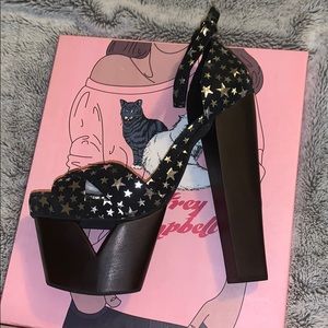 JEFFREY🔮CAMPBELL BLACK LEATHER STAR PLATFORMS 7.5